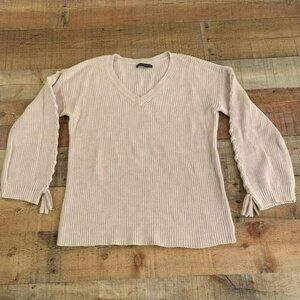 American eagle womens cream v-neck knit sweater with lace up arms - S